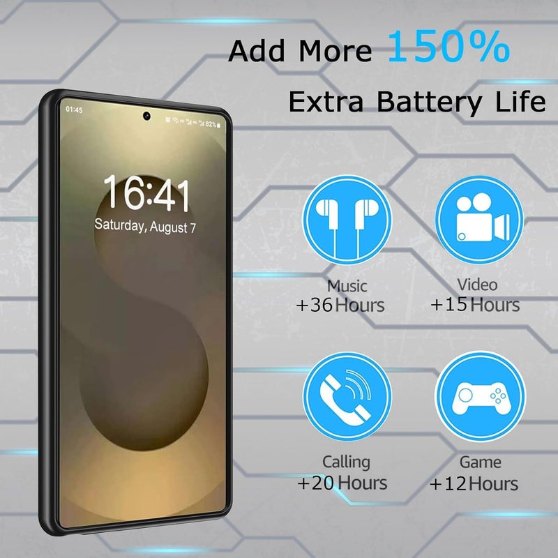 KCKEBLM حافظة بطارية لجهاز Galaxy S25 Ultra، سعة 12000mAh نحيفة محمولة لحماية الشحن، بنك طاقة احتياطي متوافق مع Galaxy S25 Ultra 6.9 بوصة غطاء شاحن ممتد - أسود - Image 2